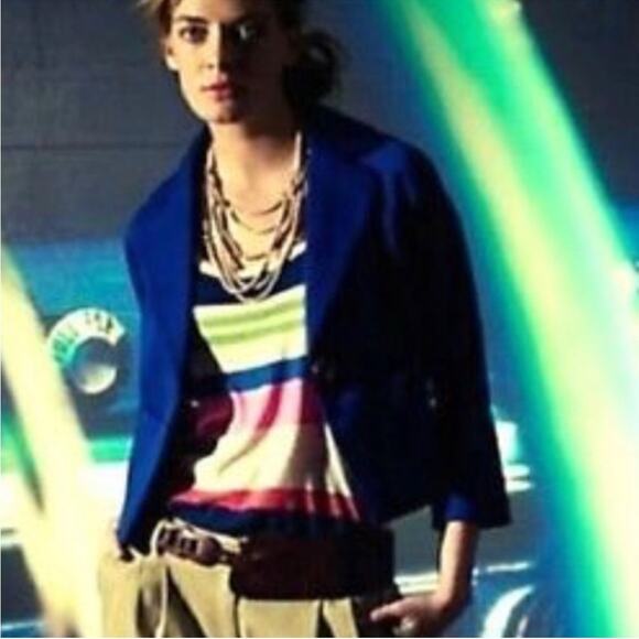 Anthropologie blue chevron textured button front blazer size 12 - Picture 2 of 16